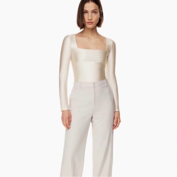 BNWT BABATON Satinette Squareneck Matte Pearl Longsleeve Bodysuit Sz S Cool Girl - Picture 4 of 7